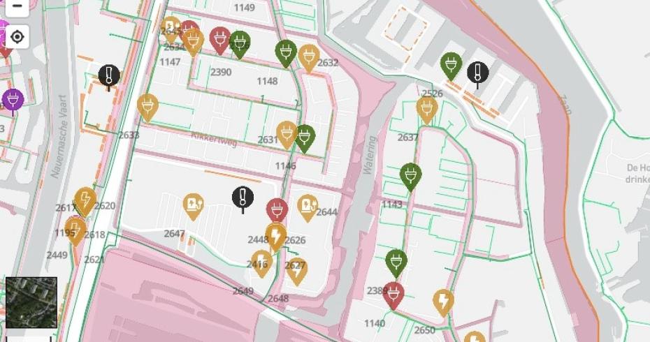 afbeelding van een kaart met (potentiële) laadpunten