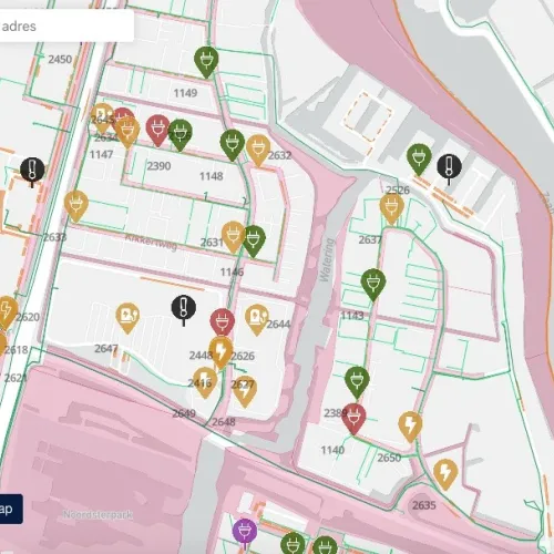 afbeelding van een kaart met (potentiële) laadpunten